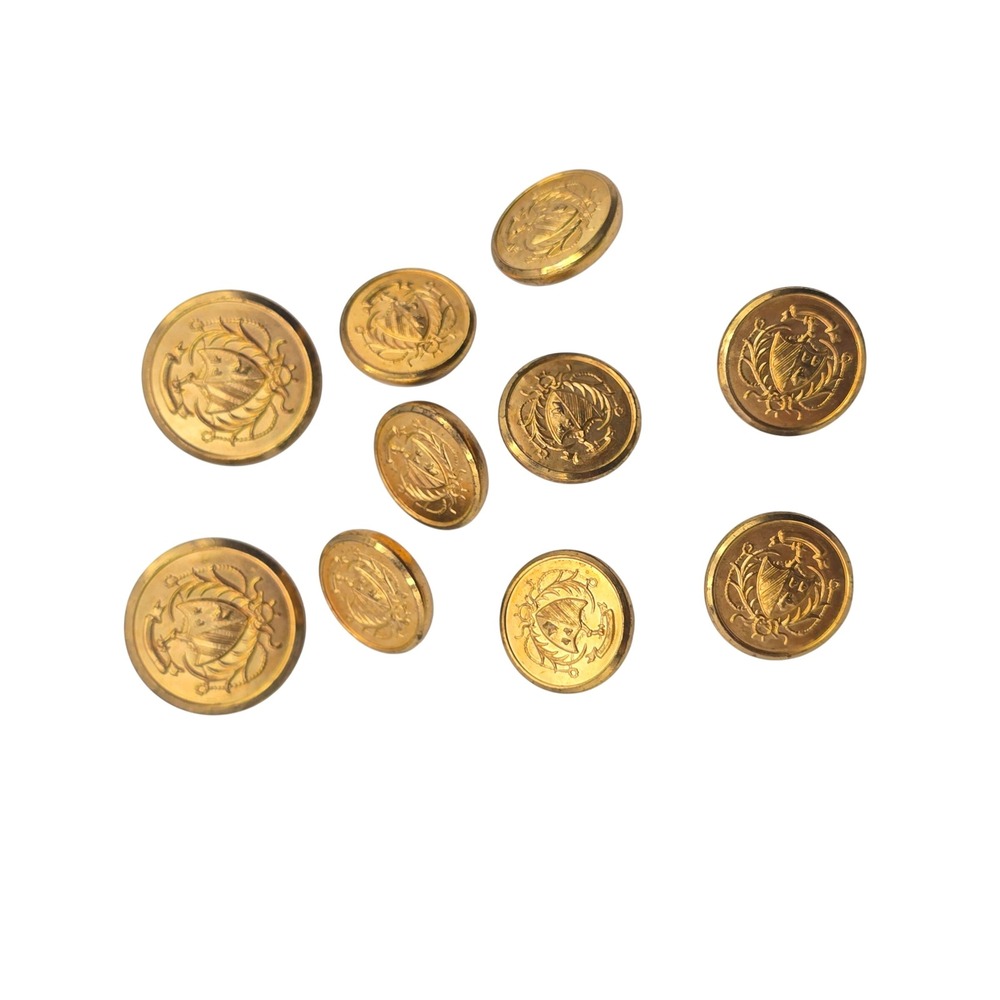 Vintage Waterbury Gold Tone Crest Shield Blazer Buttons Set of 10 Replacement